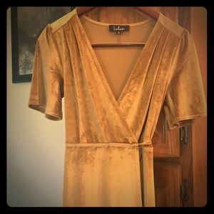 LuLus Gold Velvet Wrap Dress